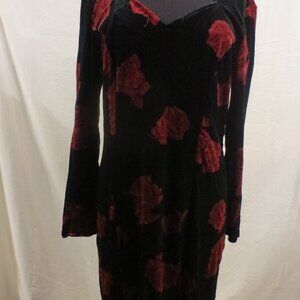 K.C. Spencer New York Women's Black / Red L/S V-Neck Velvet Cocktail Dress Sz:Lg